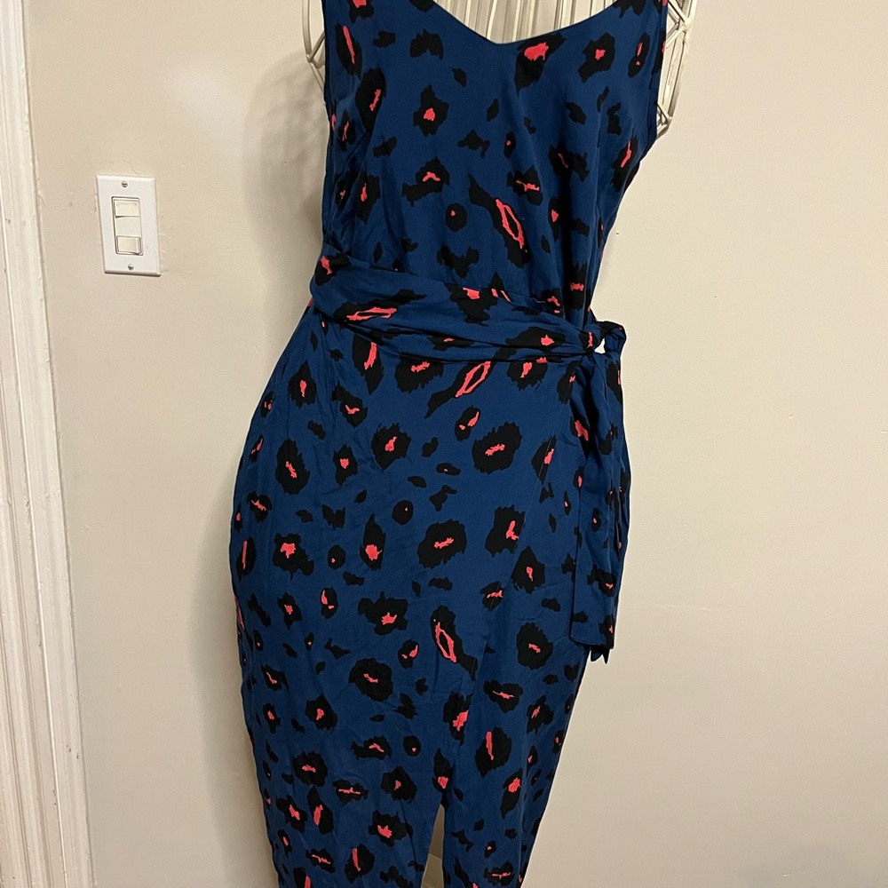 Blue and Red Leopard Print Jumpsuit